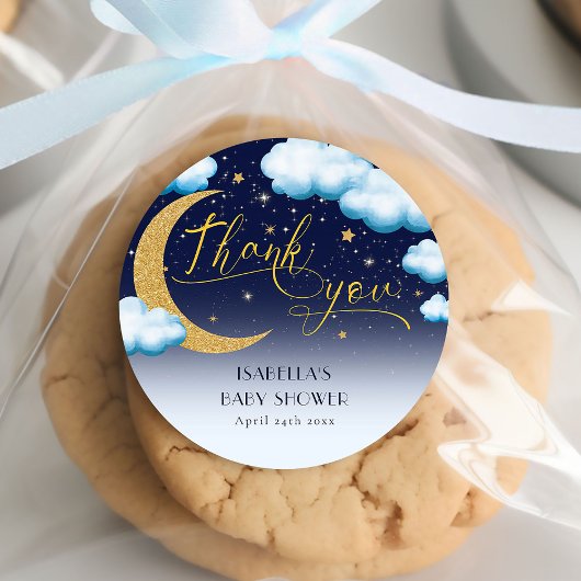 Over the Moon Boy Baby Showerありがとう ラウンドシール