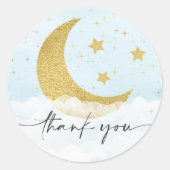 Over The Moon Boy Baby Showerお気に入りステッカー ラウンドシール (正面)