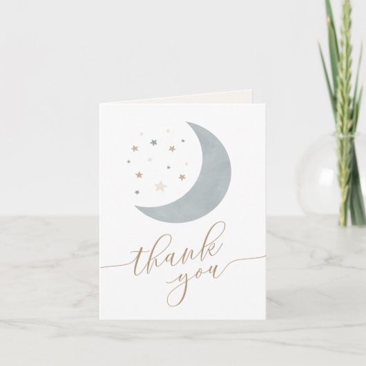 Over the Moon Boy Baby Showerサンキューカード サンキューカード (正面)