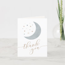 Over the Moon Boy Baby Showerサンキューカード