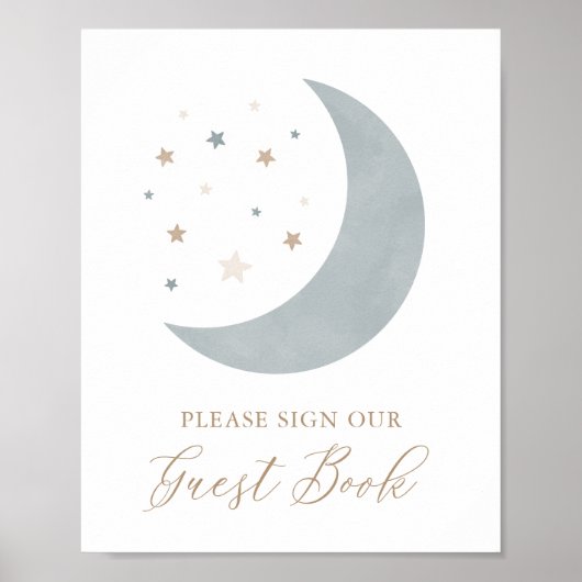 Over the Moon Boy Baby Shower Guest Book Sign ポスター (正面)