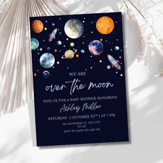 Over The Moon Boy Baby Shower Invite, Celestial 招待状