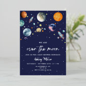 Over The Moon Boy Baby Shower Invite, Outer Space 箔招待状 (立ち正面)
