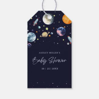 Over The Moon Boy Baby Shower Invite, Space Galaxy ギフトタグ