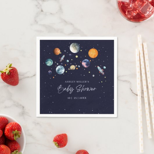 Over The Moon Boy Baby Shower Invite, Space Galaxy スタンダードカクテルナプキン (インサイチュ)