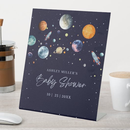 Over The Moon Boy Baby Shower Invite, Space Galaxy 台座サイン (インサイチュ)