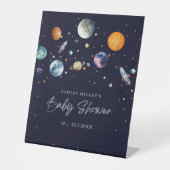 Over The Moon Boy Baby Shower Invite, Space Galaxy 台座サイン (正面)