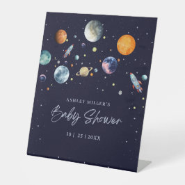 Over The Moon Boy Baby Shower Invite, Space Galaxy 台座サイン