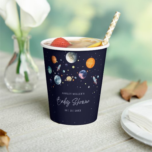 Over The Moon Boy Baby Shower Invite, Space Galaxy 紙コップ (インサイチュ)