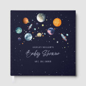 Over The Moon Boy Baby Shower Party Space Galaxy ゲストブック (正面)