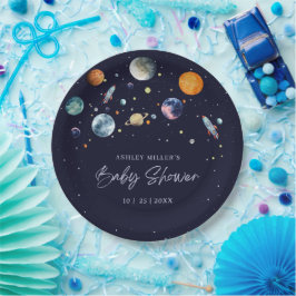 Over The Moon Boy Baby Shower Party Space Galaxy ペーパープレート