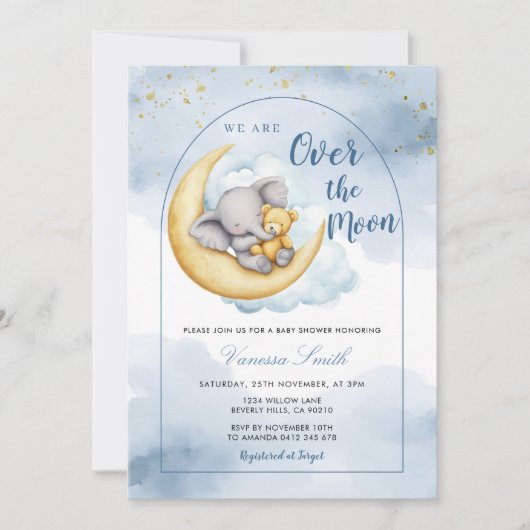 Over The Moon Boy Girl Baby Shower Invitation 招待状 (正面)