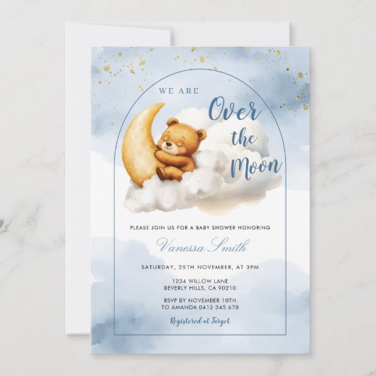 Over The Moon Boy Girl Baby Shower Invitation 招待状 (正面)