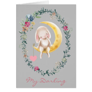 Over the Moon Bunny Valentineカード