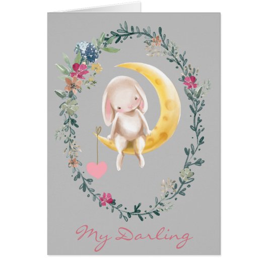 Over the Moon Bunny Valentineカード (正面)