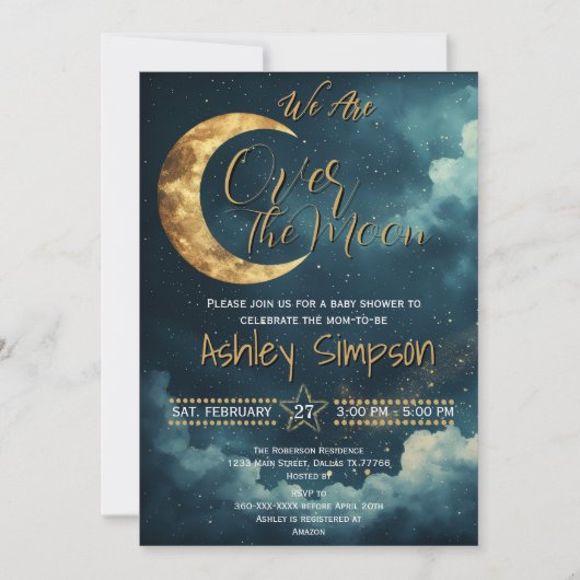 Over the Moon Celestial Baby Shower Invitation (正面)