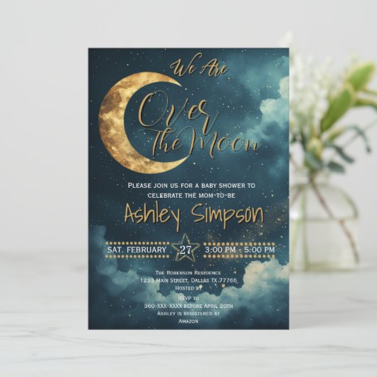Over the Moon Celestial Baby Shower Invitation (スタンド正面)
