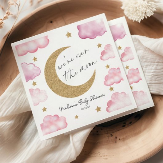 Over The Moon Celestial Pink Clouds Baby Shower スタンダードカクテルナプキン