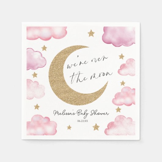 Over The Moon Celestial Pink Clouds Baby Shower スタンダードカクテルナプキン (正面)