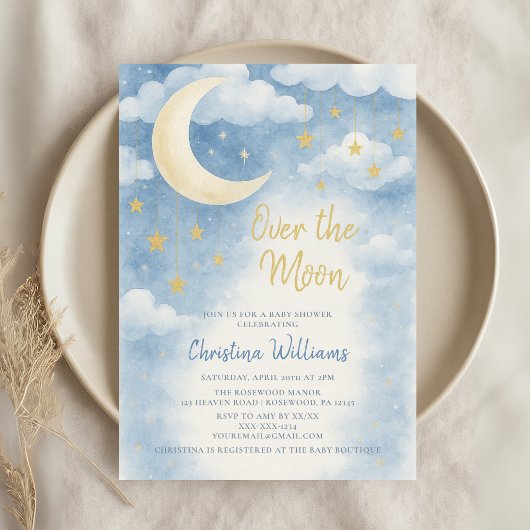 Over the Moon for Baby Shower Invitation 招待状