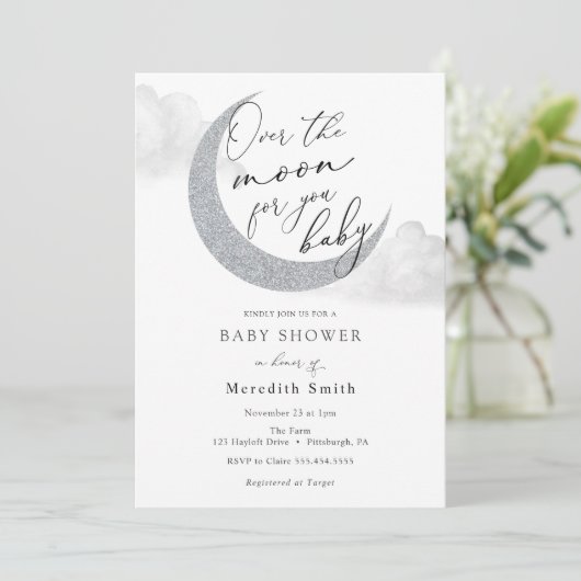 Over the Moon for Youベビー月と星のシャワー 招待状 (スタンド正面)