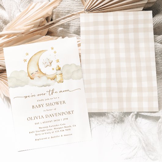 Over the Moon Gender Neutral Celestial Baby Shower 招待状