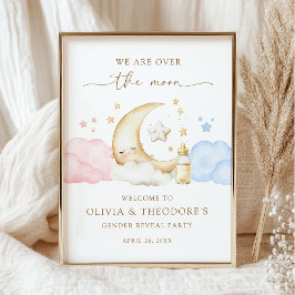 Over the Moon Gender Reveal Party Welcome Poster ポスター