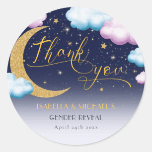 Over the Moon Gender Reveal Thank You ラウンドシール