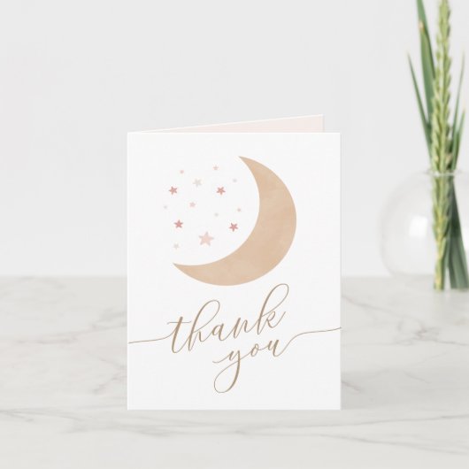 Over the Moon Girlベビーシャワーサンキューカード サンキューカード (正面)