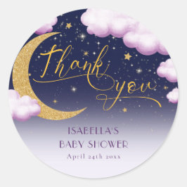 Over the Moon Girl Baby Shower ラウンドシール