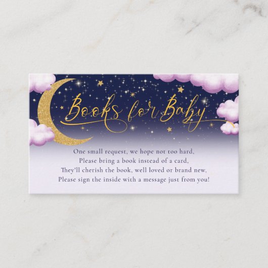 Over the Moon Girl Baby Shower Books forベビー エンクロージャーカード (正面)