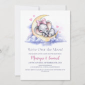 Over the Moon Girl Elephant Baby Shower 招待状 (正面)