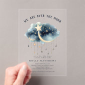 Over the Moon Gold Stars Baby Shower  アクリル招待状 (インサイチュ (ポータブル))