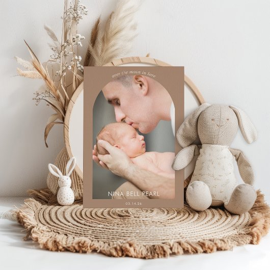 Over the Moon in Love Photo Baby Announcement Card 招待状