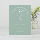 Over the Moon Light Green Baby Shower Invitation 招待状 (スタンド正面)