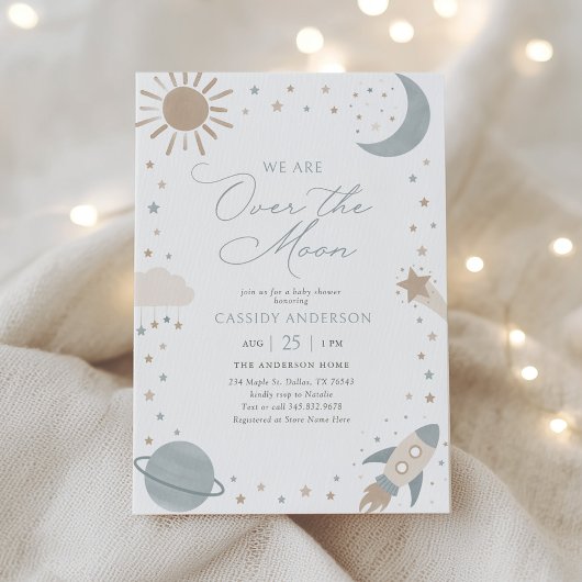 Over the Moon Outer Space Baby Shower 招待状