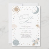 Over the Moon Outer Space Baby Shower 招待状 (正面)