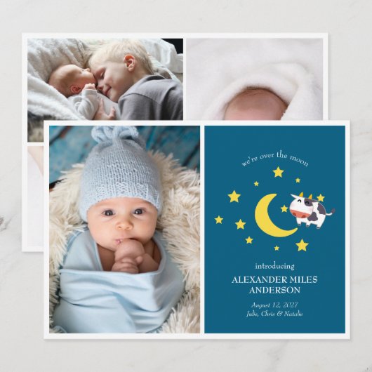 Over the Moon Photos新生児発表 招待状 (正面/裏面)