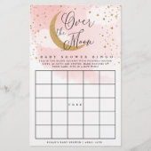 Over the Moon Pink & 金ゴールドベビー紙ビンゴカード チラシ (正面)