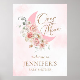 Over the Moon Pink Baby Shower Welcome Poster ポスター
