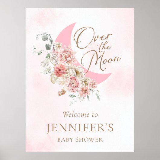 Over the Moon Pink Baby Shower Welcome Poster ポスター (正面)