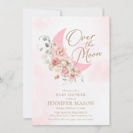 Over the Moon Pink Girl Baby Shower Invitation 招待状