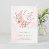 Over the Moon Pink Girl Baby Shower Invitation 招待状 (スタンド正面)