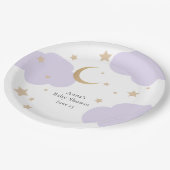 Over the Moon Purple Baby Shower ペーパープレート (アングル)