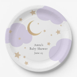 Over the Moon Purple Baby Shower  ペーパープレート