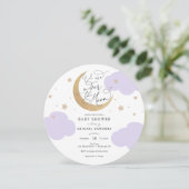 Over the Moon Purple Baby Shower Invitation 招待状 (スタンド正面)