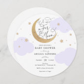 Over the Moon Purple Baby Shower Invitation 招待状 (正面/裏面)