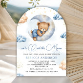 Over the Moon Sleeping Teddy Bear Blue Baby Shower 招待状
