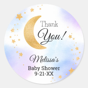 Over the Moon Star Pink Blue Thank You Baby Shower ラウンドシール