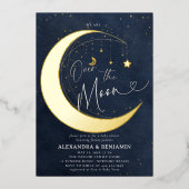 Over the Moon Starry Night Coed Baby Boy Shower 箔招待状 (正面)